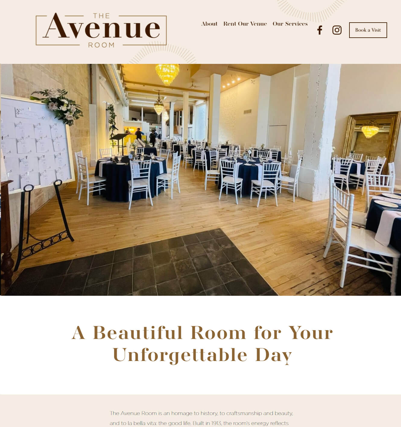 Homepage of The Avenue Room website